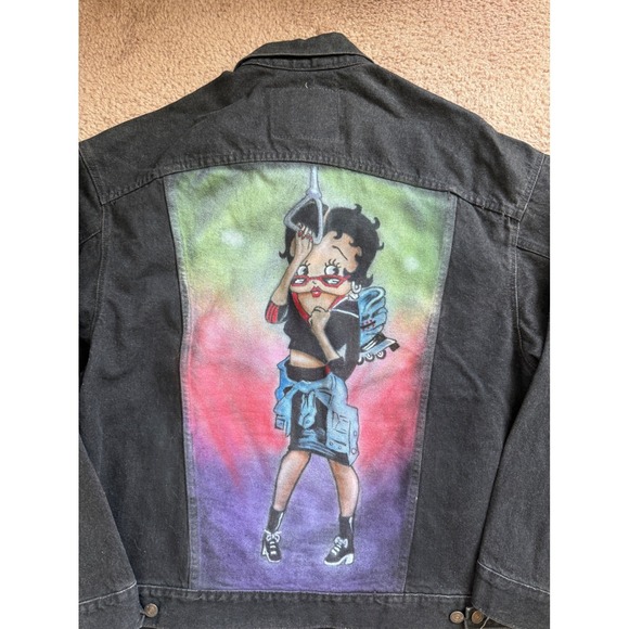 Levis Denim Jacket Men's Large Black Betty Boop Custom Airbrushed USA Made 90s - Picture 8 of 8